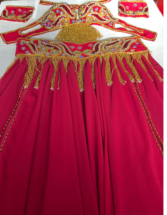 Luxurious Wine-red professional belly dance costume, Custom belly dance (skirt, bra) set, premium quality dance outfit, Gypsy dance ensemble