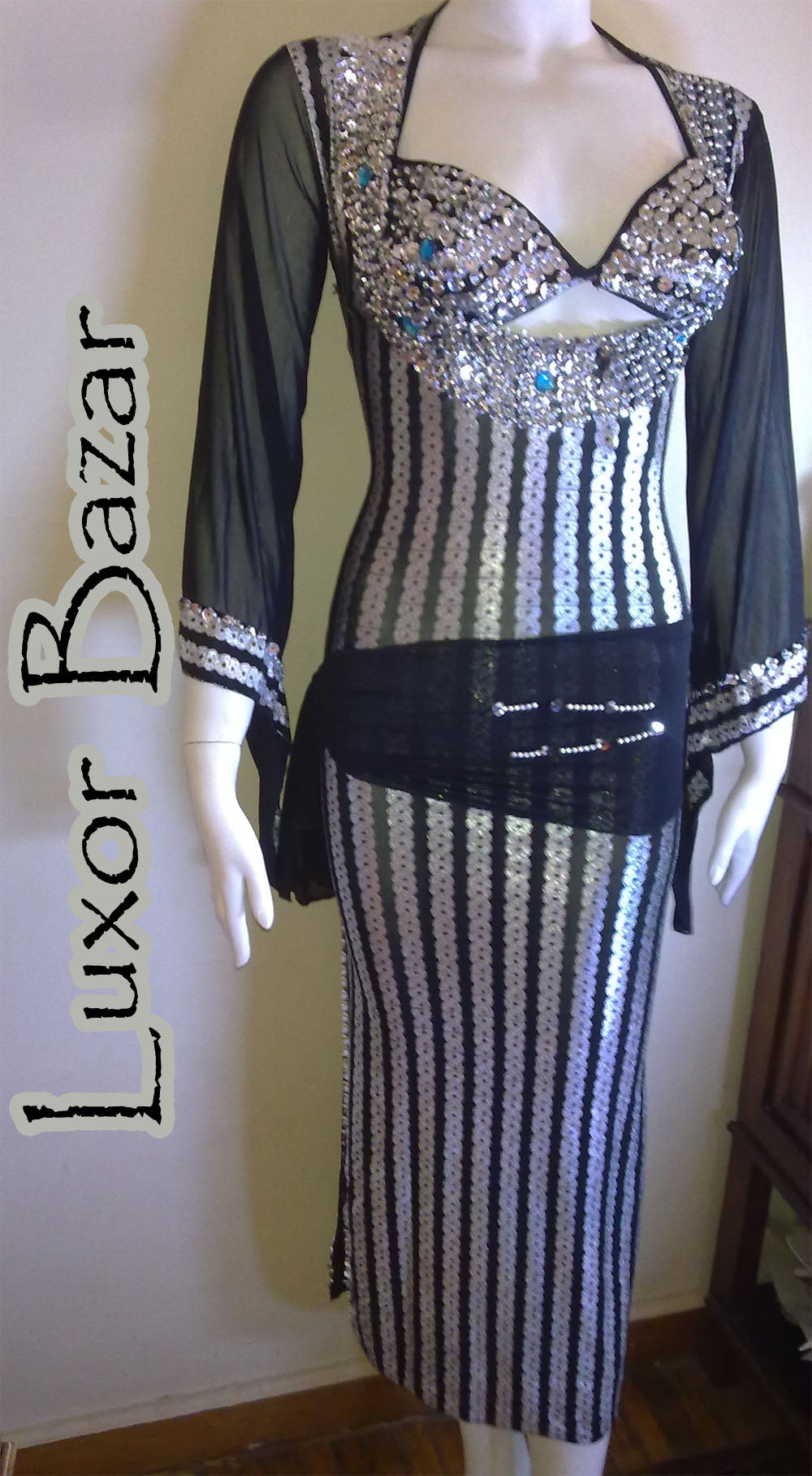 Egyptian Belly Dance Costume Saidi Dress, Baladi Galabia, Fallahi Abaya, gypsy dance outfit with bra and hip scarf