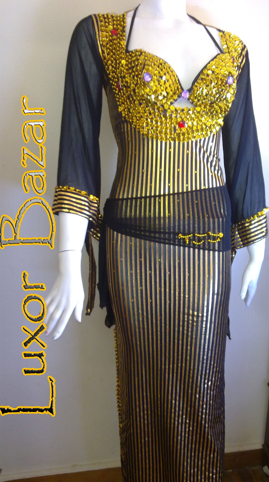 Egyptian Belly Dance Costume Saidi Dress, Baladi Galabia, Fallahi Abaya, gypsy dance outfit with bra and hip scarf