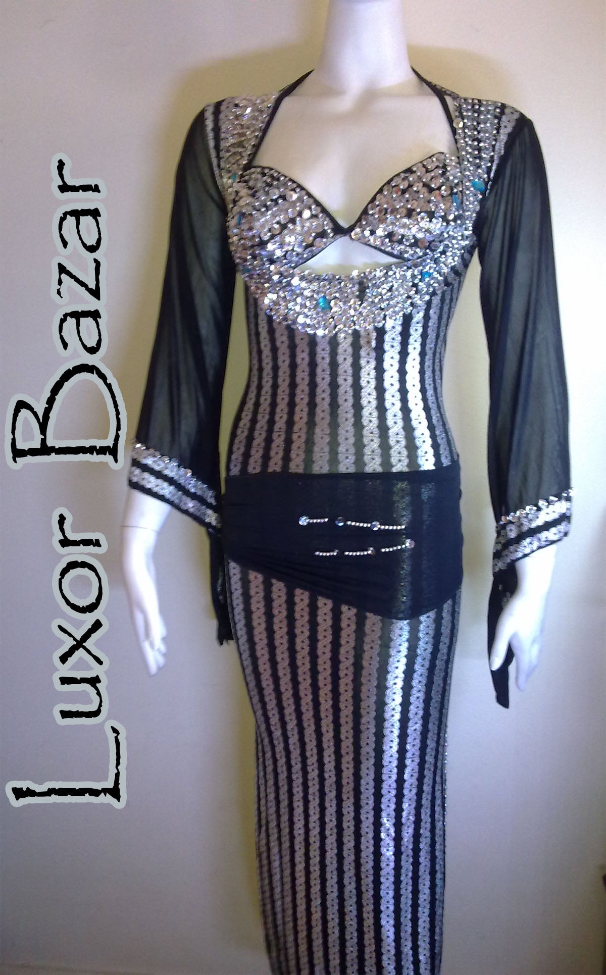 Egyptian Belly Dance Costume Saidi Dress, Baladi Galabia, Fallahi Abaya, gypsy dance outfit with bra and hip scarf