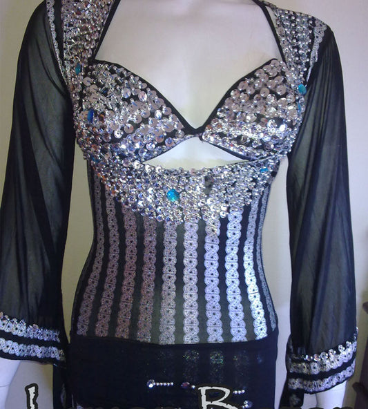 Egyptian Belly Dance Costume Saidi Dress, Baladi Galabia, Fallahi Abaya, gypsy dance outfit with bra and hip scarf