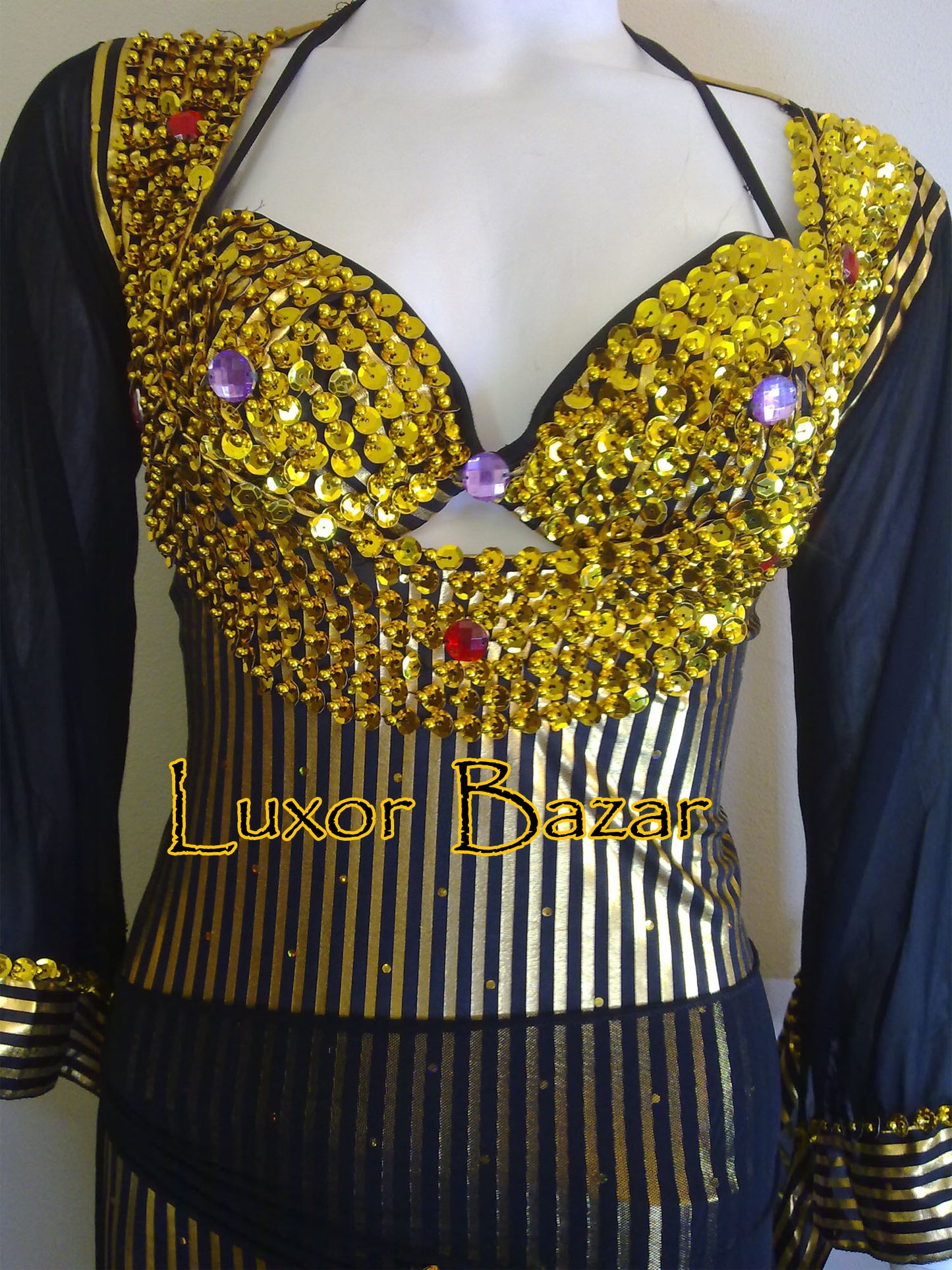 Egyptian Belly Dance Costume Saidi Dress, Baladi Galabia, Fallahi Abaya, gypsy dance outfit with bra and hip scarf