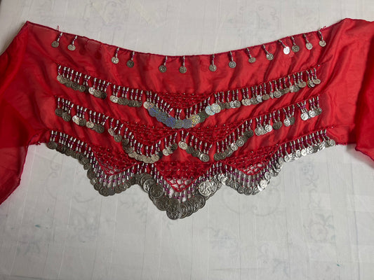 Egyptian Sexy Hot red handmade belly dance hip scarf, Women’s dancing wrap, embroidered dance belt 150 cm length, 30 cm width.