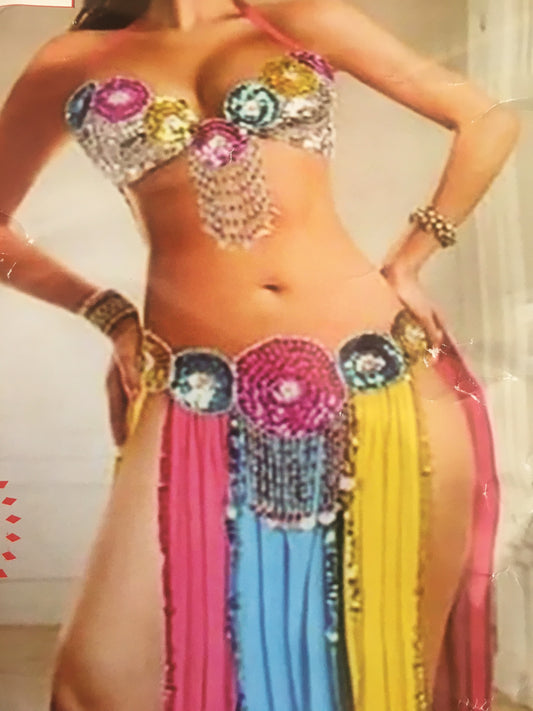 Sexy Egyptian professional belly dance costume, Handmade multi-colour belly dance outfit بدلة رقص شرقى