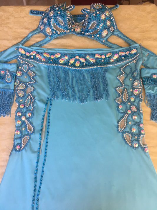 Sexy Egyptian professional belly dance costume, New Custom-made Belly Dance Dress, Handmade stitched dance outfit with side cutouts.