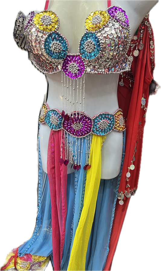 Sexy Egyptian professional belly dance costume, Handmade multi-colour belly dance outfit بدلة رقص شرقى