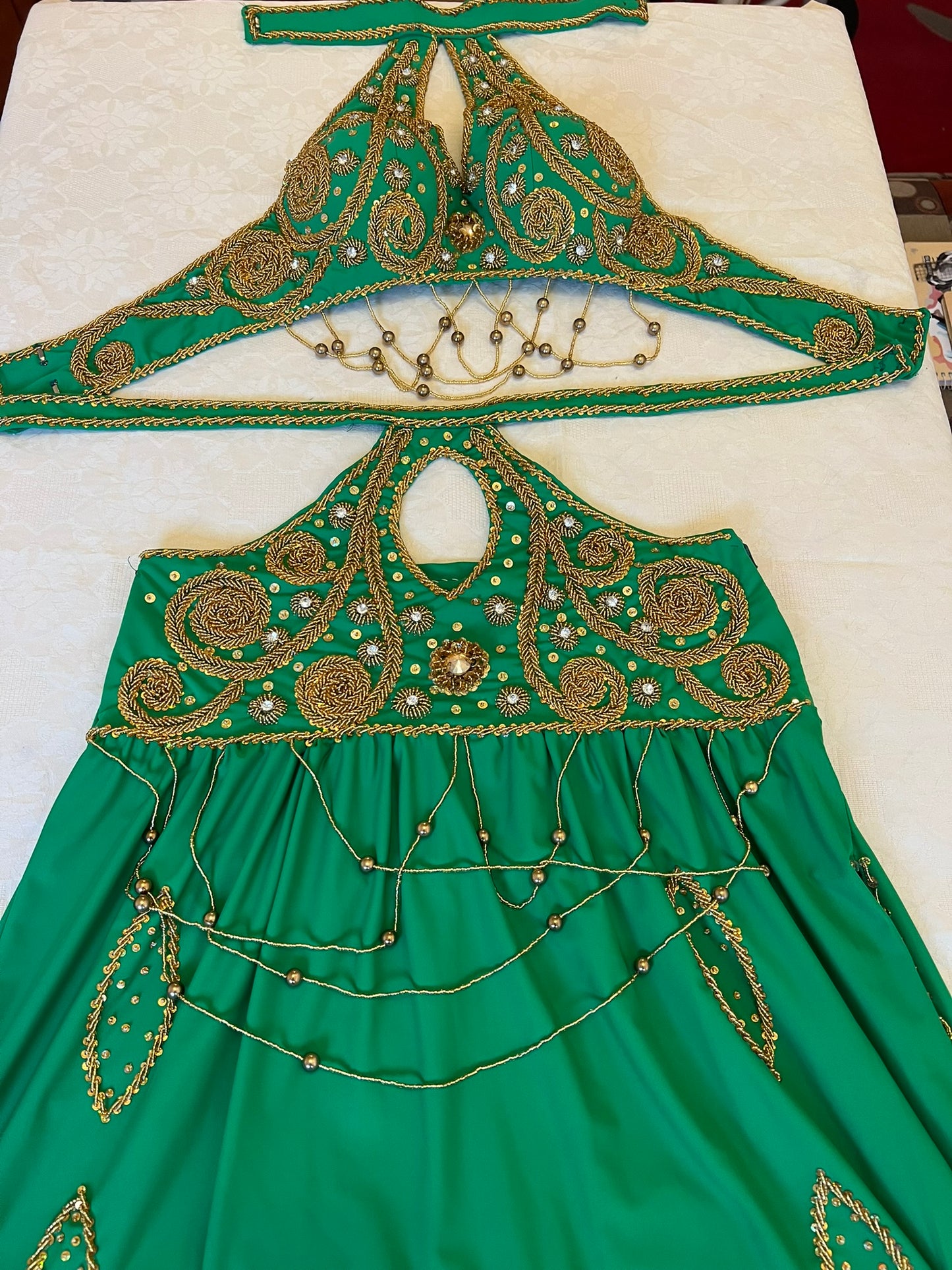 Professional belly dance costume, Egyptian handmade belly dance set/ belly dance skirt and top, Unique design beaded dancing ensemble.