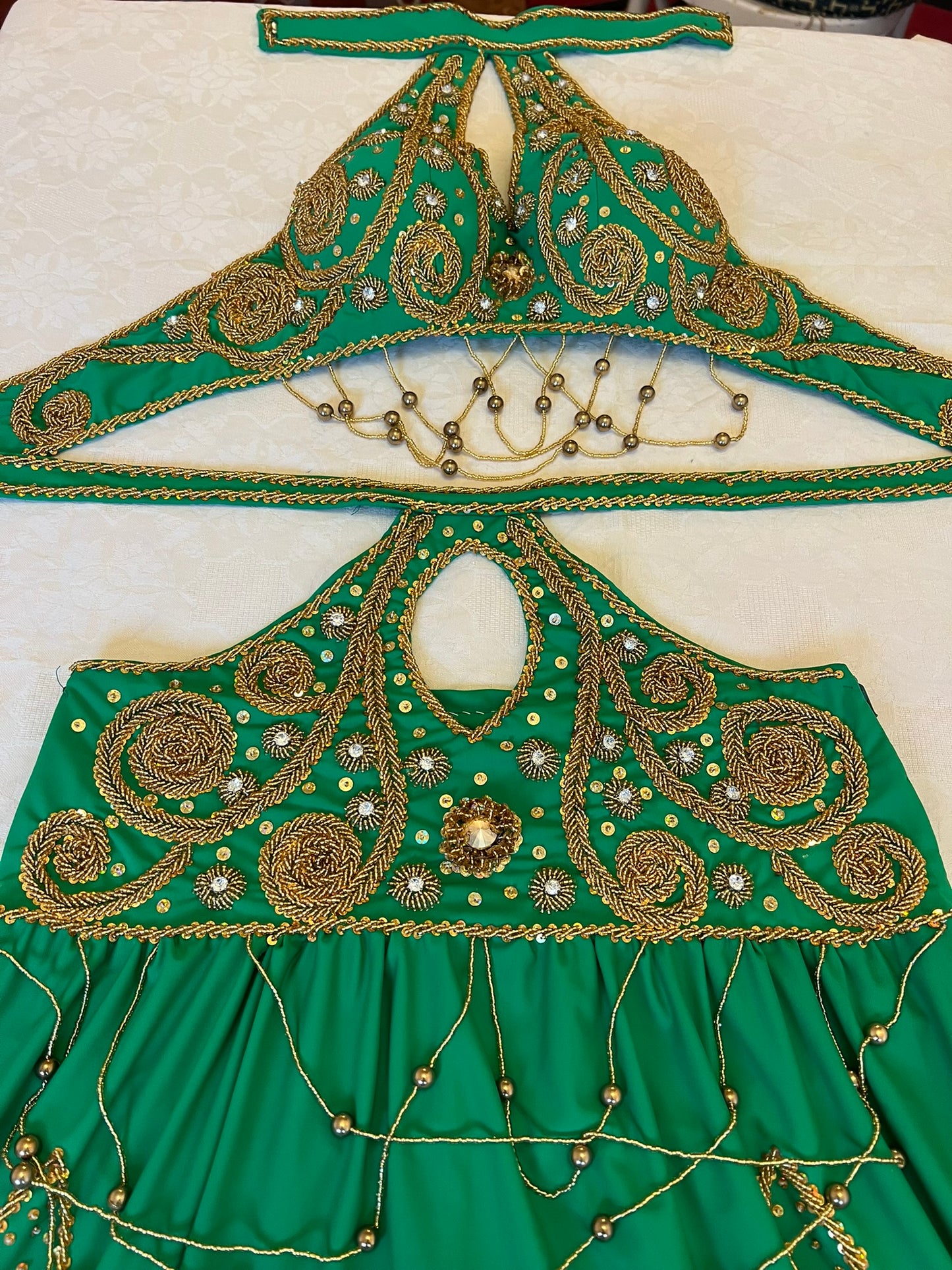 Professional belly dance costume, Egyptian handmade belly dance set/ belly dance skirt and top, Unique design beaded dancing ensemble.