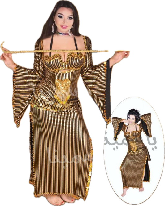 Egyptian belly dance dress with bra, handmade embellished Saidi dance outfit جلابية رقص شرقى