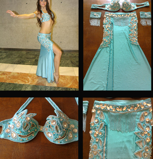 Sexy Egyptian professional belly dance costume, New Custom-made Belly Dance Dress, Handmade stitched dance outfit with side cutouts.