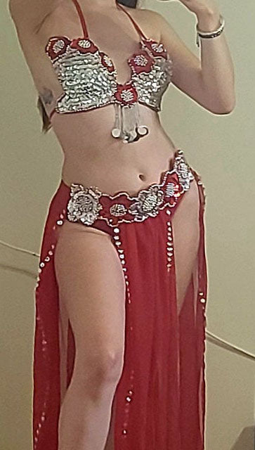 Sexy Egyptian professional belly dance costume, Handmade embellished belly dance outfit, belly dance bra and belt, بدلة رقص شرقى