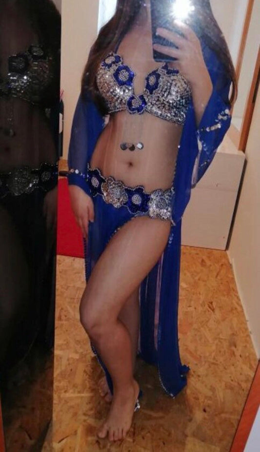 Sexy Egyptian professional belly dance costume, Handmade embellished belly dance outfit, belly dance bra and belt, بدلة رقص شرقى